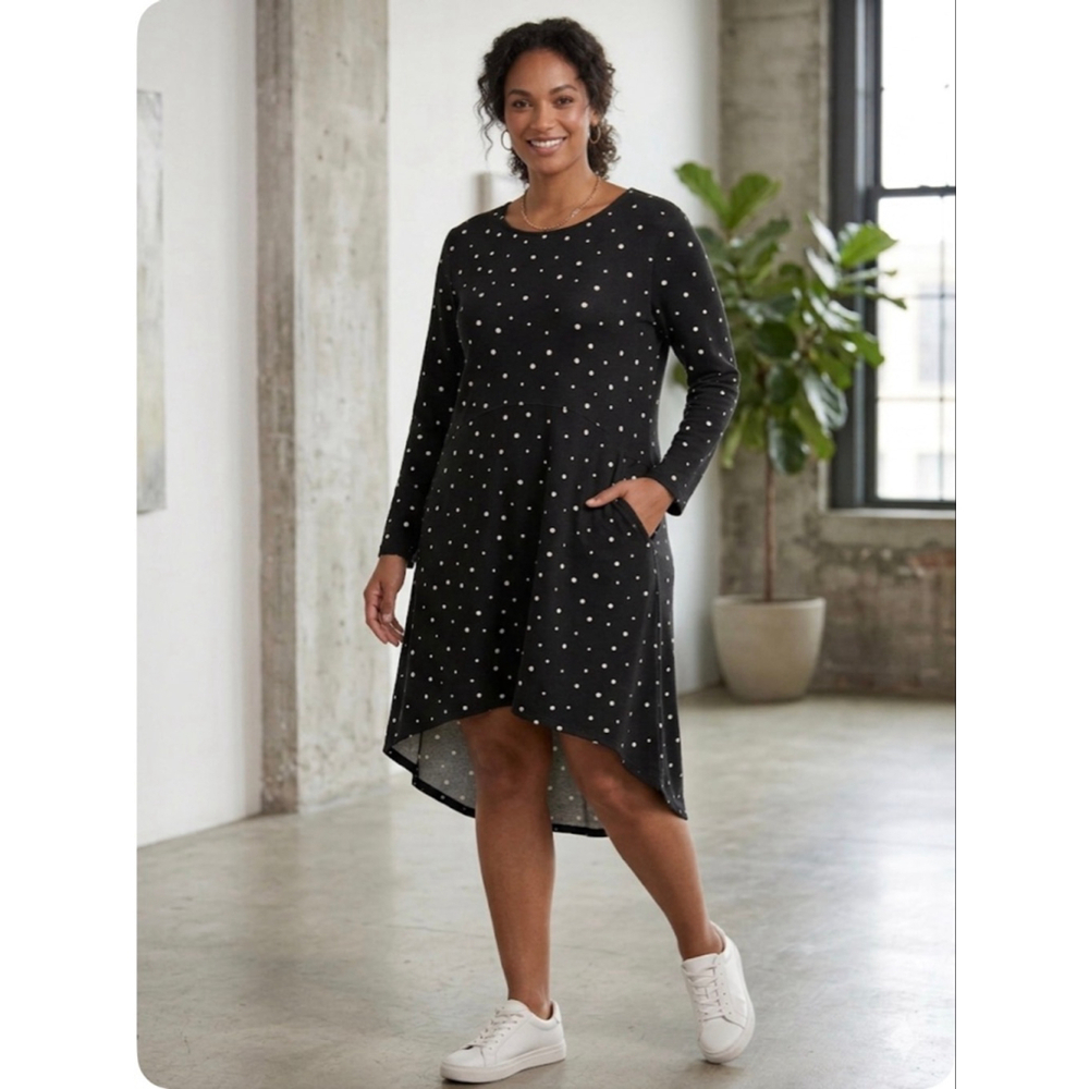 Chico's Black White Polka Dot High Low Dress Size 2 (12)